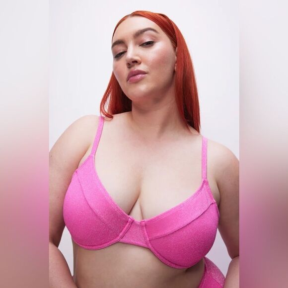 Good American NWT Sparkle Demi Top Hot Pink size 3/ Large - Picture 2 of 9